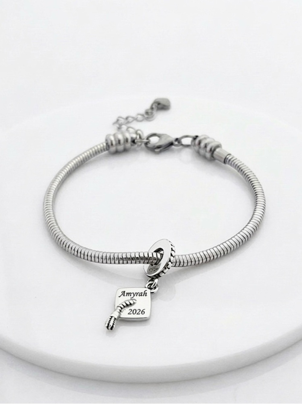 Linx Snake Chain Charm Bracelet with Personalized Graduation Cap Charm